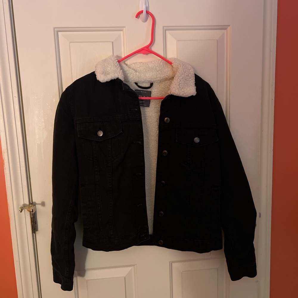 Black Jean Jacket with Sherpa Lining
